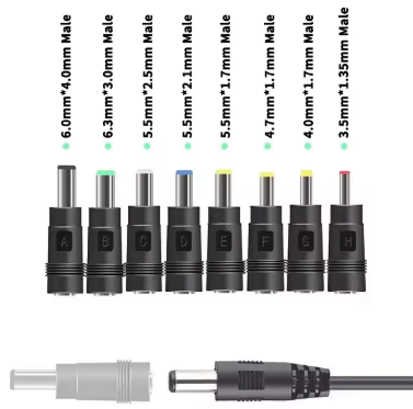 Conectores adaptador de enchufe hembra 8 en 1 DC, intercambiables para una adaptabilidad flexible a diferentes modelos de portátiles, mide 5.5x2.1mm