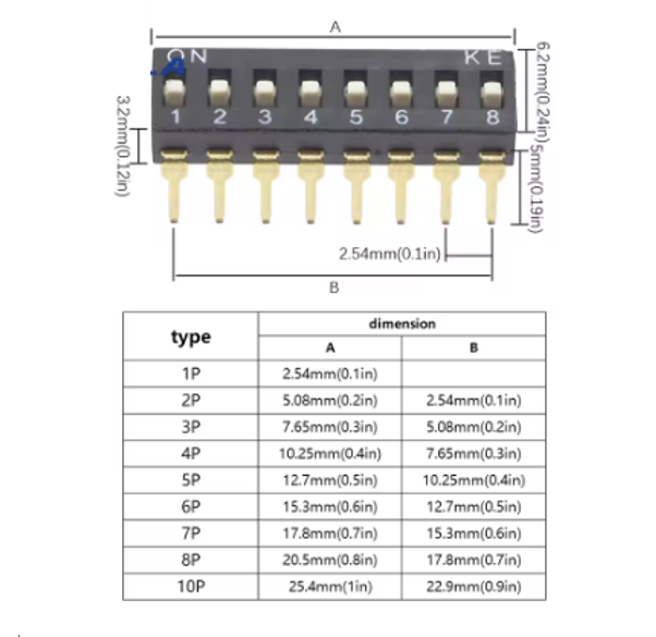 Dip switch Interruptor de palanca DIP de 3 pines, Ibuw interruptor deslizante, de  2.54mm